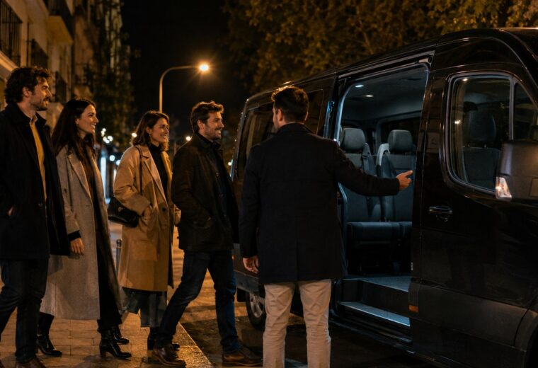 Un grupo de amigos sube de noche a un transporte reservado